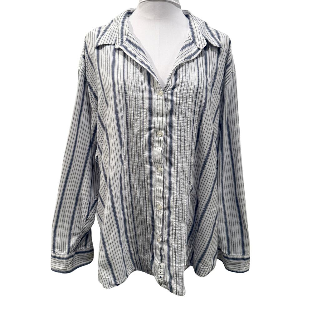 Lucky Brand Striped Button Up Long Sleeve Shirt Blue White Cotton XL Coastal